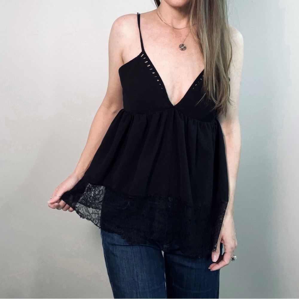 90s Style Babydoll Cami with Lace Hem Going Out Top size Small - Picture 2 of 13